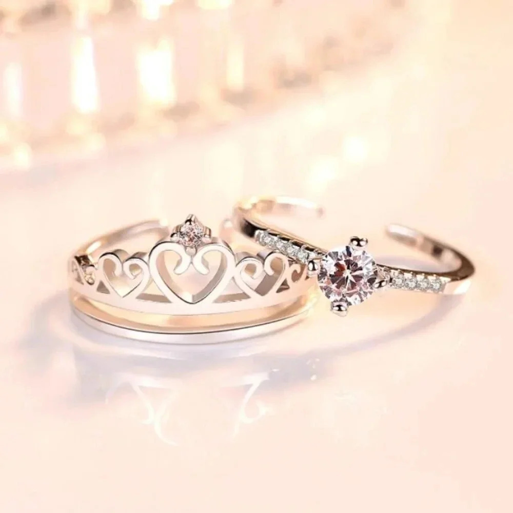 NEW 925 Sterling Silver Diamond Heart Crown Ring